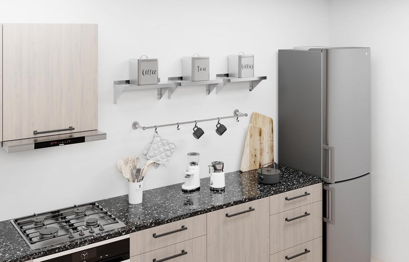 AmGood 08" Width x 16" Length | Stainless Steel Wall Shelf | Square Edge | Metal Shelving | Heavy Duty | Commercial Grade | Wall Mount | NSF Certified - Image 2